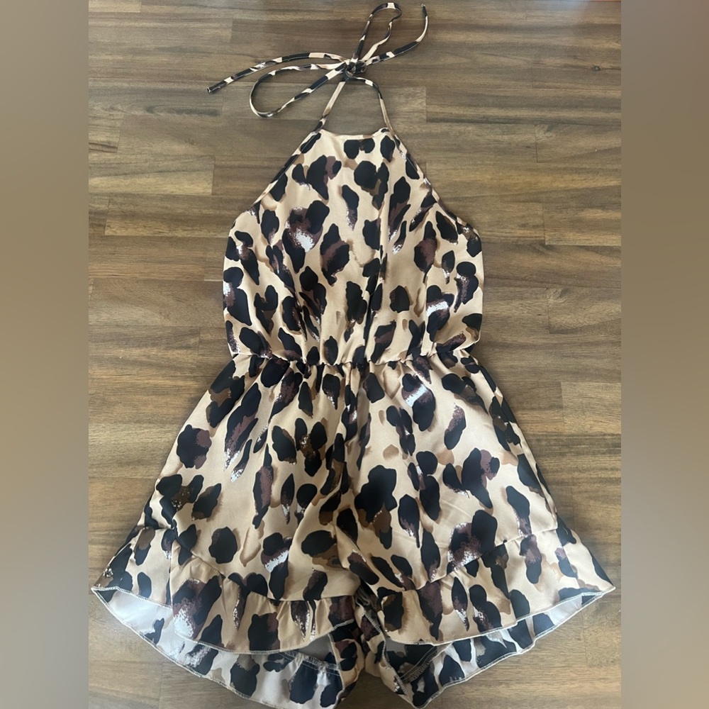 leopard halter top shorts romper